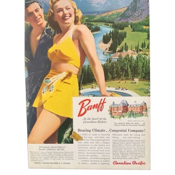 Vintage 1941 Canadian Pacific Rail Banff Hotel Ad Advertisement - Picture 2 of 4